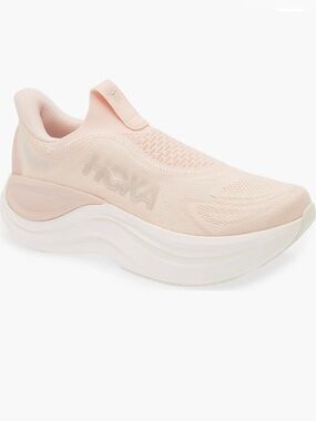 Hoka Women's skiward laceless Slip-On Running Sneaker in rose latte rose cream